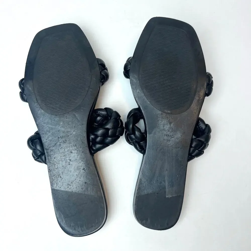 MNG Mango Double Braided Strap Slip-On Slide Sandals Black Size 6.5
